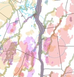 重要自然遗产地区地图节选，以不同颜色着色。有关该项目的更多信息，请访问https://www.nynhp.org/important-areas