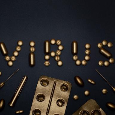“病毒”用金药物用金药片拼写出来